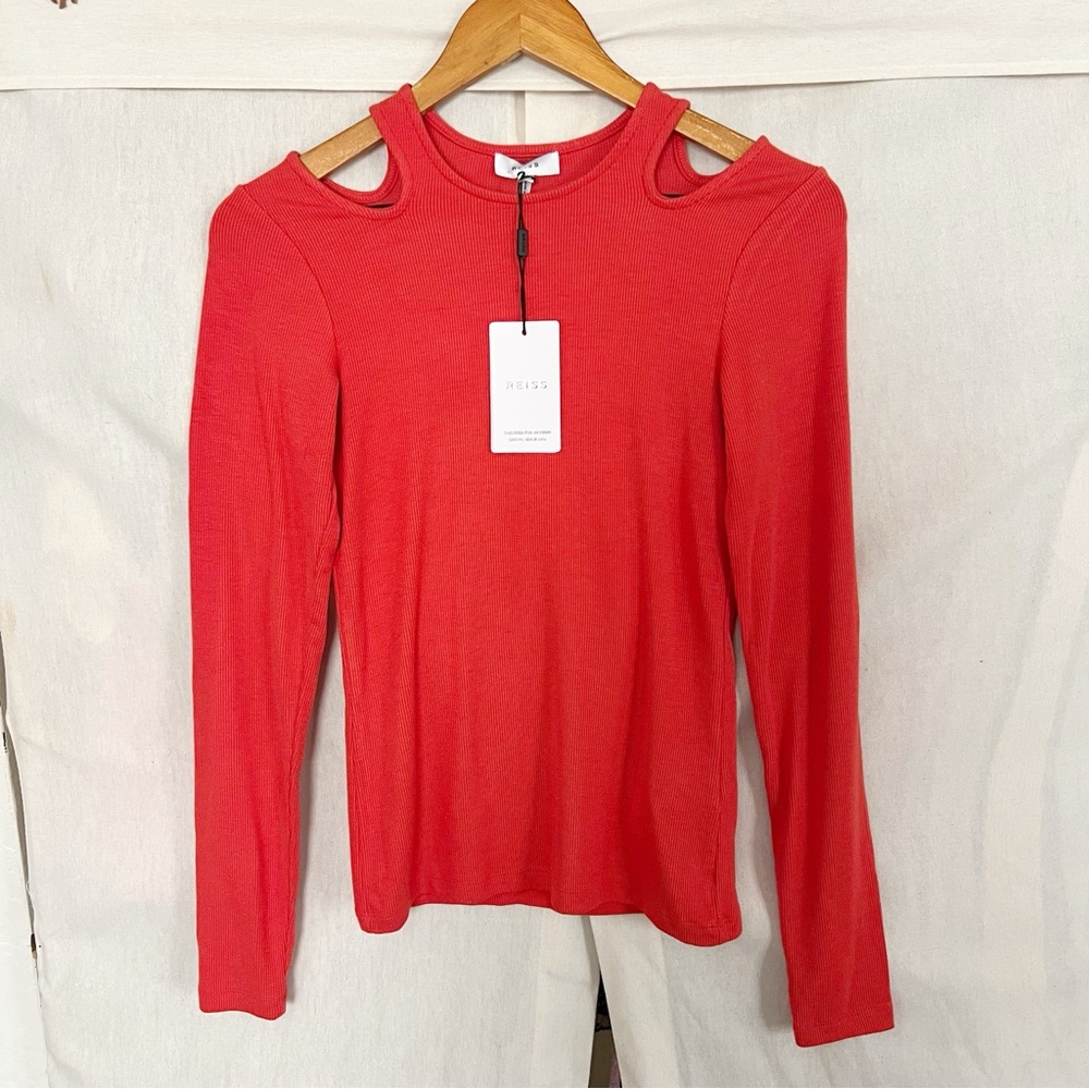 SOLD 🛑 Reiss Laurel Orange Ribbed Cutout Long Sleeve Top NWT - Picture 5 of 11